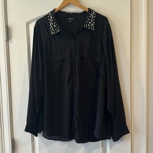Torrid Black Button Down Blouse | Beaded Collar | 4X